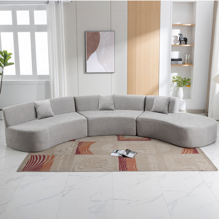 Stylish Curved Sofa Sectional Sofa Chenille Sofa Couch With Three Throw Pillows For Living Room