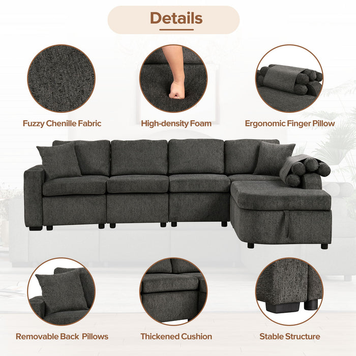 L-Shaped Couch Sectional Sofa With Storage Chaise, Cup Holder And USB Ports For Living Room