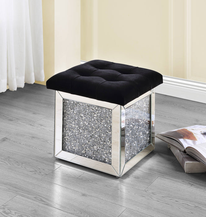 Noralie - Small Sized Mirrored And Faux Diamonds Ottoman With Storage - Silver