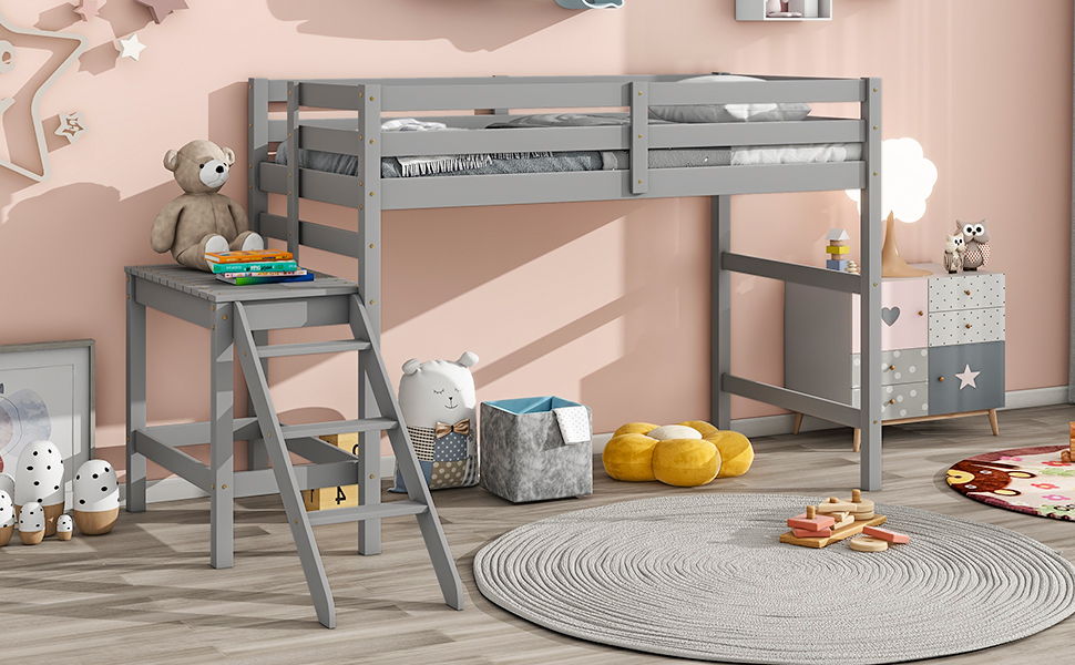 Twin Loft Bed With Platform, Ladder