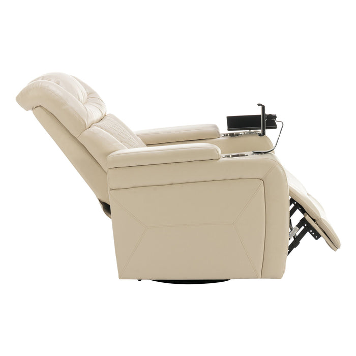 270° Swivel Power Recliner Individual Seat Home Theater Recliner With Comforable Backrest, Tray Table, Phone Holder, Cup Holder, USB Port, Hidden Arm Storage For Living Room