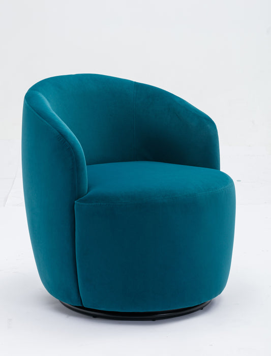 Velvet Fabric Swivel Accent Armchair Barrel Chair With Powder Coating Metal Ring