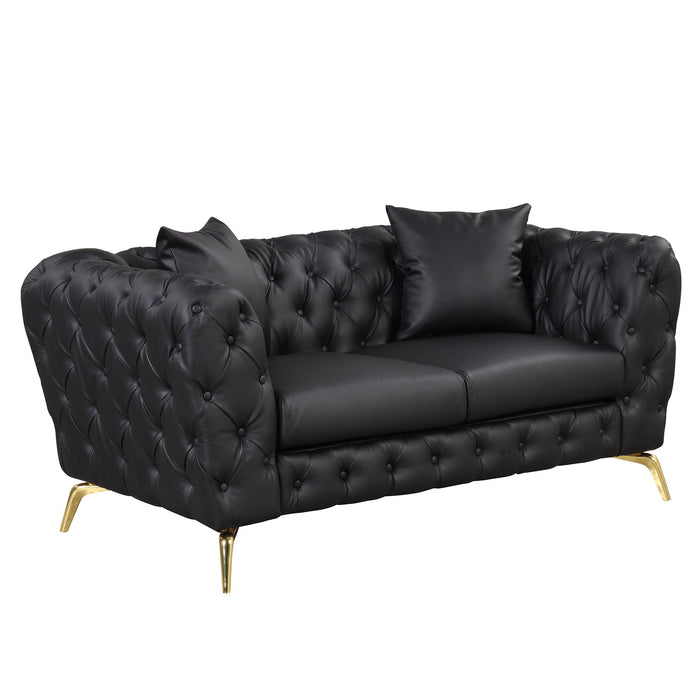 Modern 3 Piece Sofa Sets With Sturdy Metal Legs, Button Tufted Back, PU Upholstered Couches Sets Including Three Seat Sofa, Loveseat And Single Chair For Living Room Furniture Set - Black