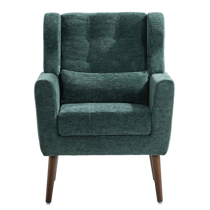 Modern Accent Chair, Chenille Arm Chairs For Living Room, Upholstered Mordern Armchair, Comfy Soft Padded Lounge Chair In Small Space, Bedroom, With Pillow, Solid Wood Leg