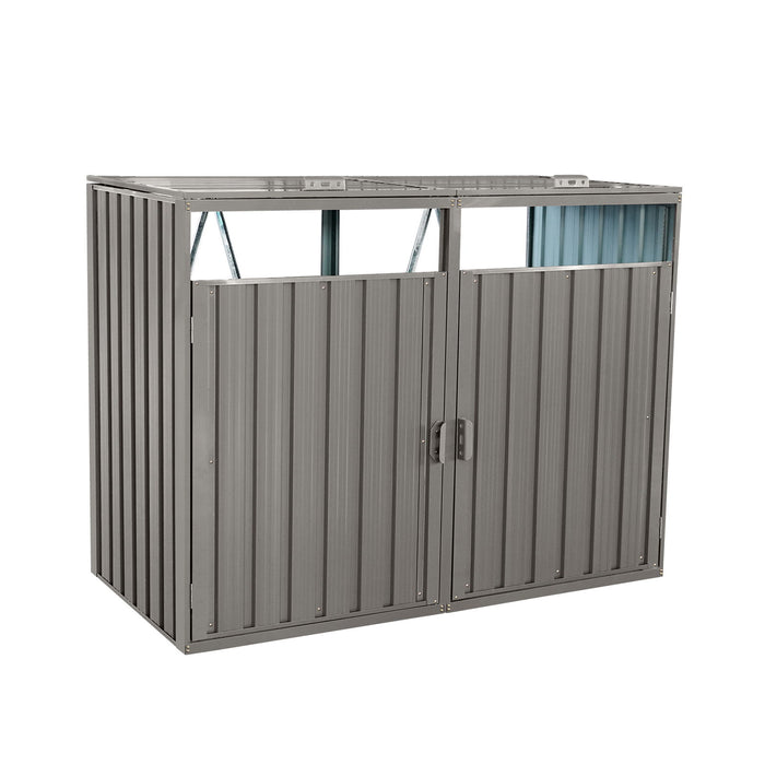 Garbage Bin Shed Stores 2 Trash Cans Metal Outdoor Bin Shed For Garbage Storage, Stainless Galvanized Steel, Bin Shed For Garden Yard Lawn