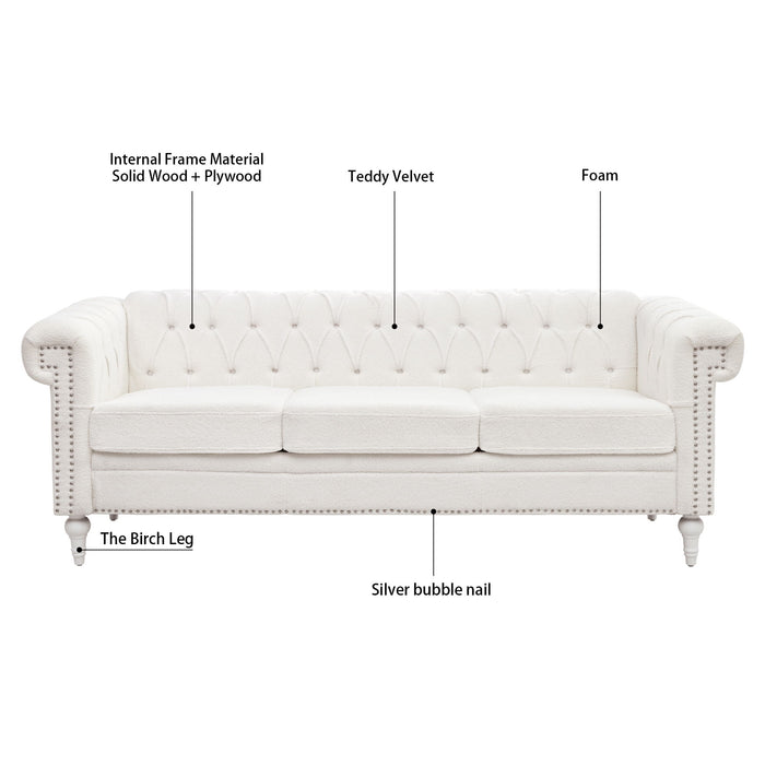 Traditional Square Arm Removable Cushion 3 Seater Sofa - White