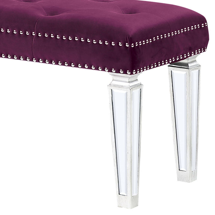 Varian - Velvet Mirrored Bench - Burgundy