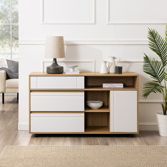 Contemporary Detailed Door Sideboard With Open Storage