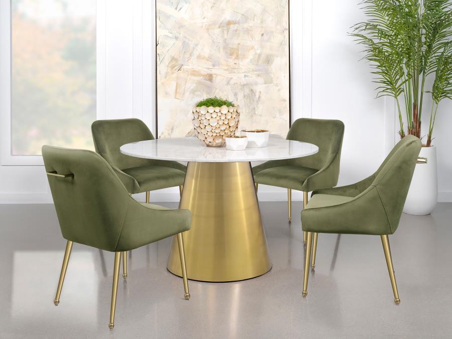 Ambrose - Round Dining Table Genuine Marble With Stainless Steel - White And Gold