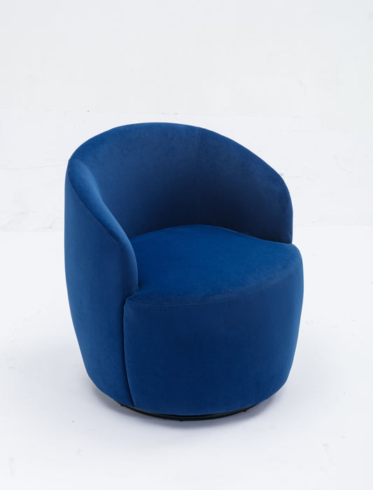 Velvet Fabric Swivel Accent Armchair Barrel Chair With Powder Coating Metal Ring