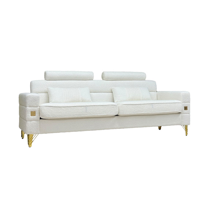 Fx-P15-Wb (Sofa) Elegant Imitation Wool Circle Fabric Sofa With Adjustable Headrests, Contemporary 3-Seat Couch With Gold Legs, Perfect For Living Room And Office Decor (Temu Suitable) - White