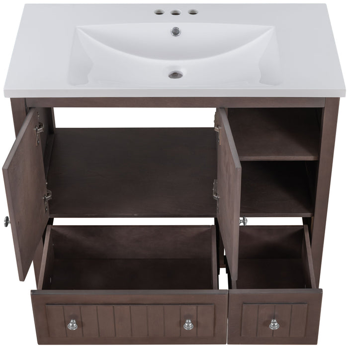 Bathroom Vanity With Ceramic Basin, Bathroom Storage Cabinet With Two Doors And Drawers, Solid Frame, Metal Handles