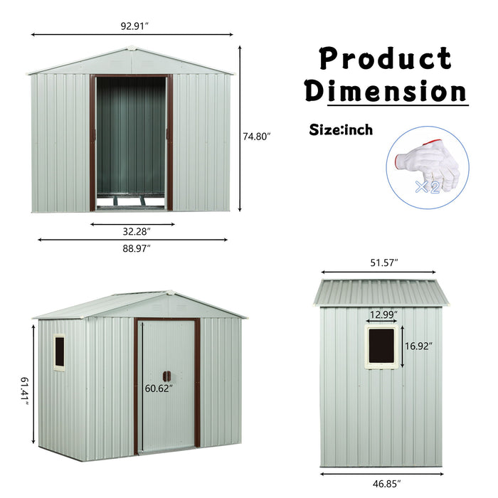 88.98" Outdoor Metal Storage Shed With Window