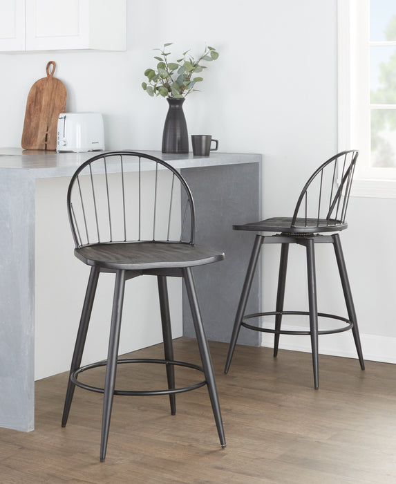 Riley - Farmhouse Fixed Height Counter Stool With Swivel With Round Footrest (Set of 2) - Matte Black