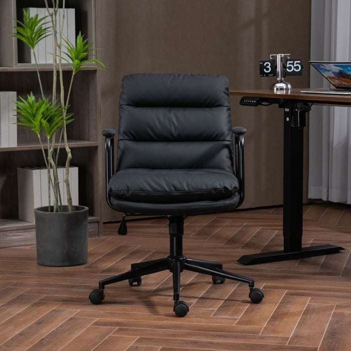 Office Chair, Mid Back Home Office Desk Task Chair With Wheels And Arms Ergonomic PU Leather Computer Rolling Swivel Chair With Padded Armrest