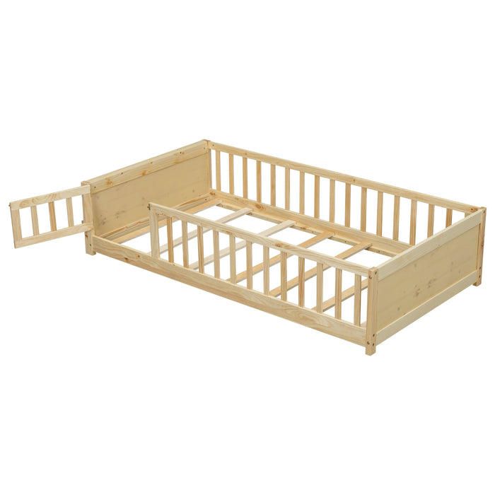 Floor Platform Bed With Built-In Book Storage Rack, Door