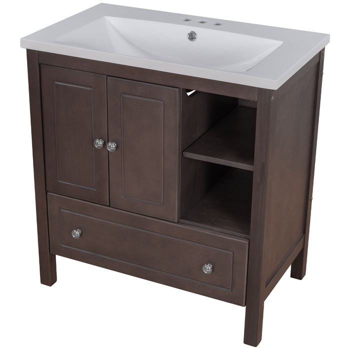 Bathroom Vanity With Sink, Bathroom Storage Cabinet With Doors And Drawers, Solid Wood Frame, Ceramic Sink