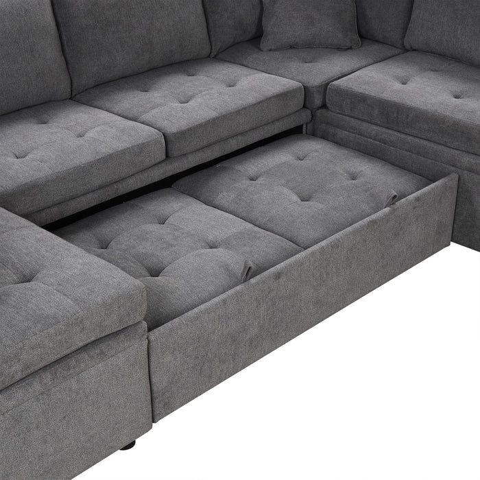 Oversized Sectional Sofa U-Shaped Sofa Couch Pull-Out Sofa Bed With Two Throw Pillows For Living Room