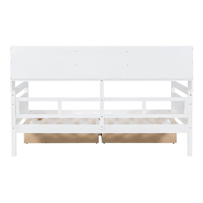 Daybed, Wood Slat Support, With Bedside Shelves And Two Drawers