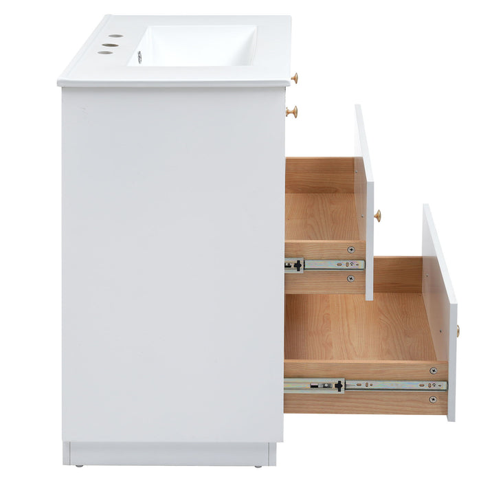 Modern White Bathroom Vanity Cabinet With Two Drawers - White