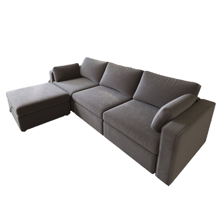 4 Seats Modern Cotton Linen L-Shape Sectional Sofa, Oversized Upholstery Sectional Sofa, Chaise Couch With Storage Ottomans For Living Room / Loft / Apartment / Office