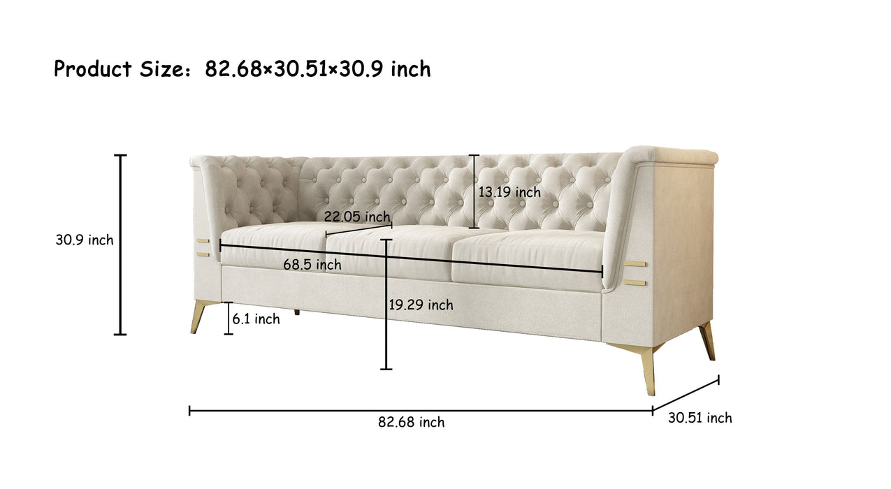 FX-P83-CW (Sofa) Modern Velvet Living Room Chesterfield Design Sofa - Beige