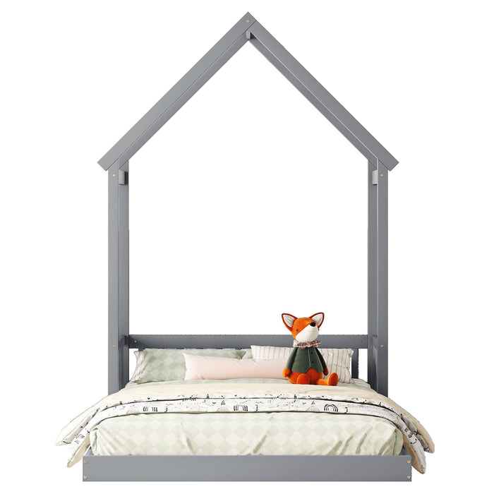 House-Shaped Roof Headboard Floor Bed, (Without Slats)