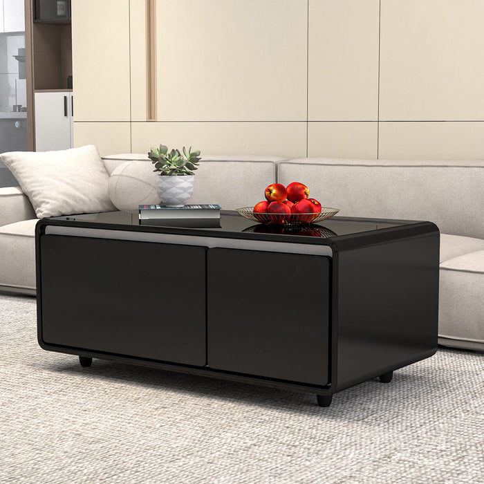 Modern Smart Coffee Table With Built In Fridge, Outlet Protection, Wireless Charging, Mechanical Temperature Control, Power Socket, USB Interface And Ice Water Interface