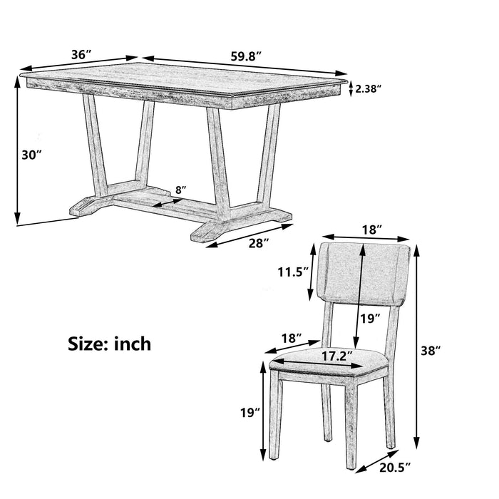 Topmax - 5 Piece Rustic Dining Table Set With 4 Upholstered Chairs, Rectangular Dining Table With Trestle Table Base