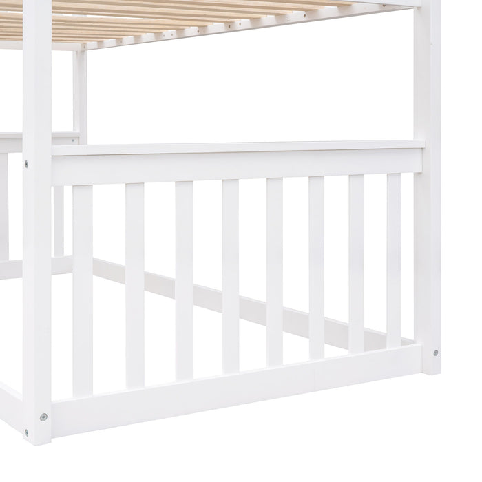 Twin Over Twin House Bunk Bed With Ladder, Wood Bed