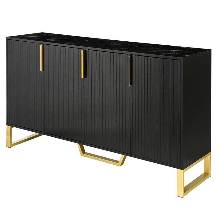 Modern Sideboard With Four Doors, Metal Handles & Legs And Adjustable Shelves Kitchen Cabinet