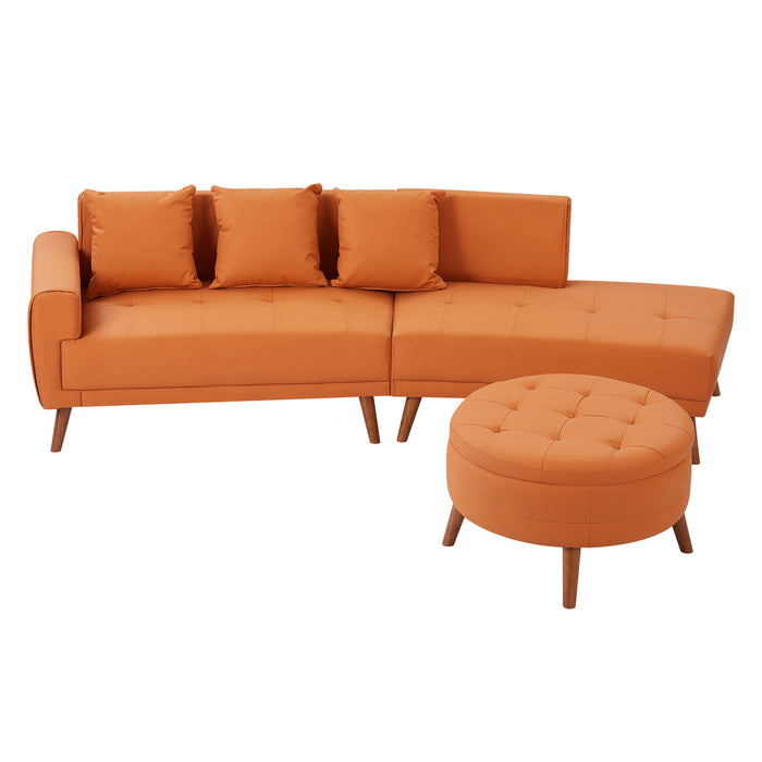 Contemporary Sofa Stylish Sofa Couch With A Round Storage Ottoman And Three Removable Pillows For Living Room