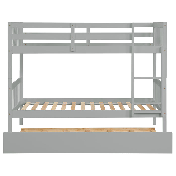 Twin Over Twin Bunk Beds With Trundle, Solid Wood Trundle Bed Frame With Safety Rail And Ladder, Kids / Teens Bedroom, Guest Room Furniture, Can Be Converted Into 2 Beds - Gray