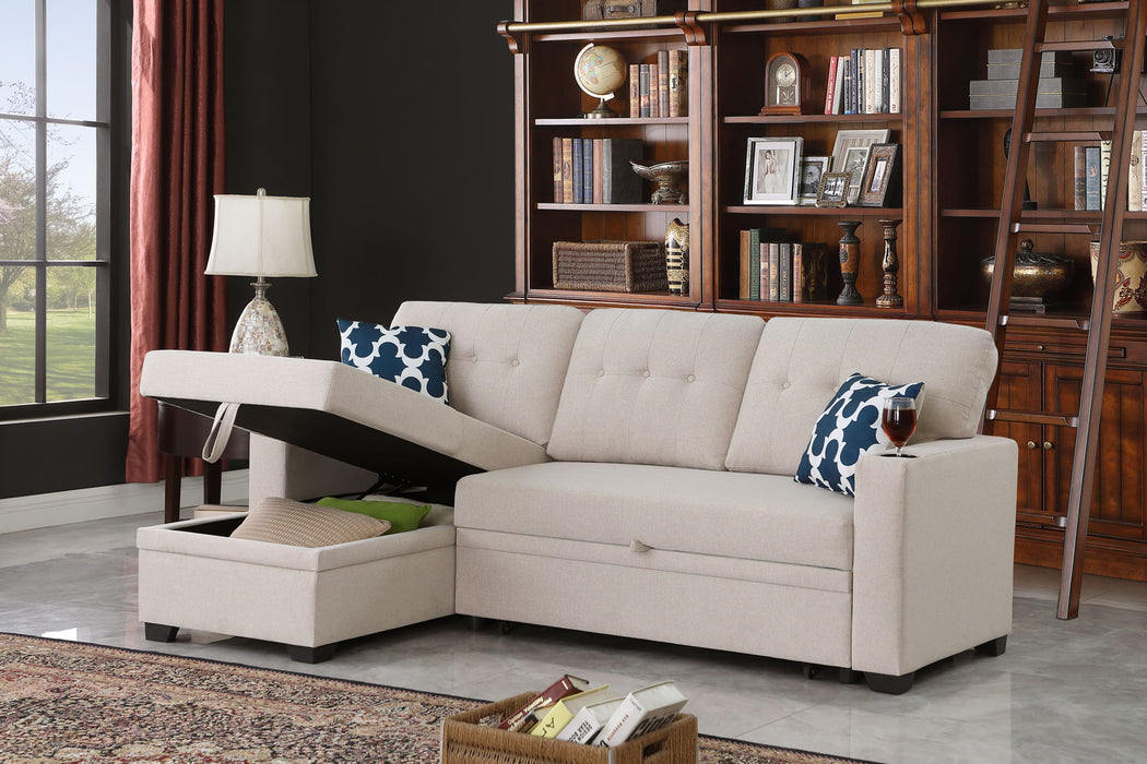82" Width Sectional With Storage Chaise And Cupholder Armrest