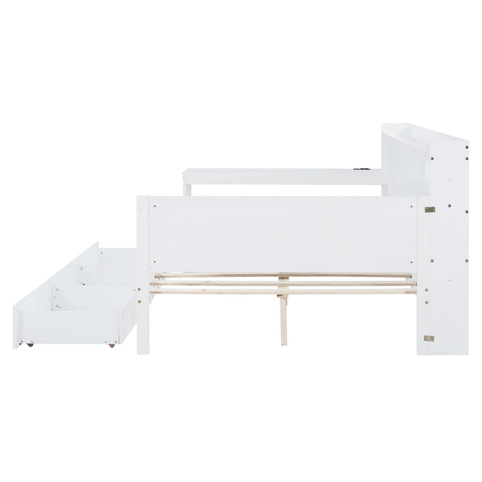 Wooden Daybed With 3 Drawers, USB Ports And Desk