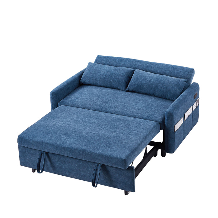 Pull Out Sleep Sofa Bed Loveseats Sofa Couch With Adjsutable Backrest, Storage Pockets, 2 Soft Pillows, USB Ports For Living Room, Bedroom, Apartment, Office