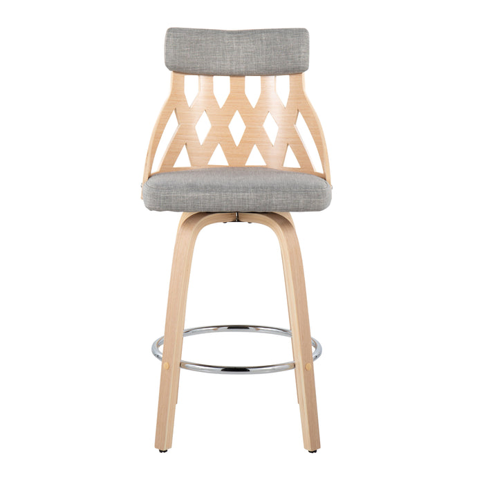 York - Mid-Century Modern Counter Stool - Natural / Light Gray