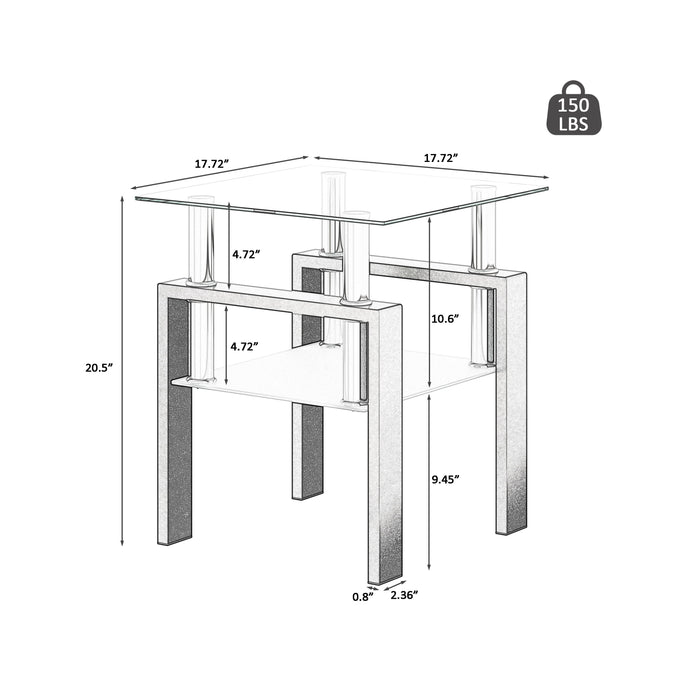 Modern Tempered Glass Tea Table, End Square Table For Living Room