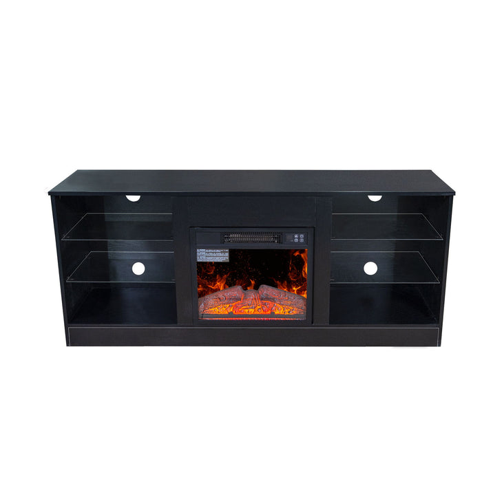 Fireplace TV Stand With 18" Electric Fireplace Heater, Modern Entertainment Center For TVs Up To 62" With Adjustable Glass Shelves And Storage Cabinets