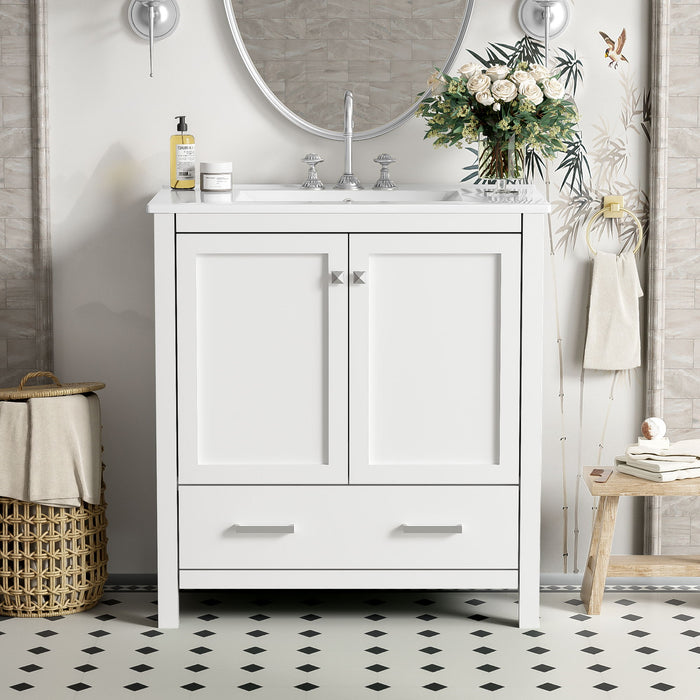 Bathroom Vanity With Single Sink, Combo Cabinet Undermount Sink, Bathroom Storage Cabinet With Two Doors And A Drawer, Soft Closing, Multifunctional Storage, Solid Wood Frame