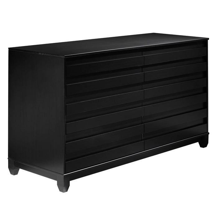 Modern 6 Drawer Solid Wood Dresser With Channel Pulls - Black