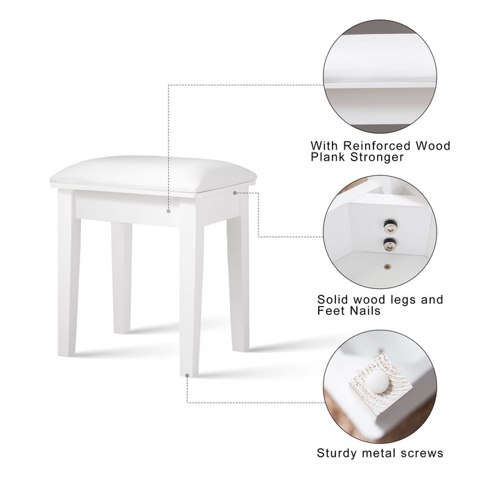 Vanity Stool, Makeup Bench Dressing Stool With Cushion And Solid Legs - White