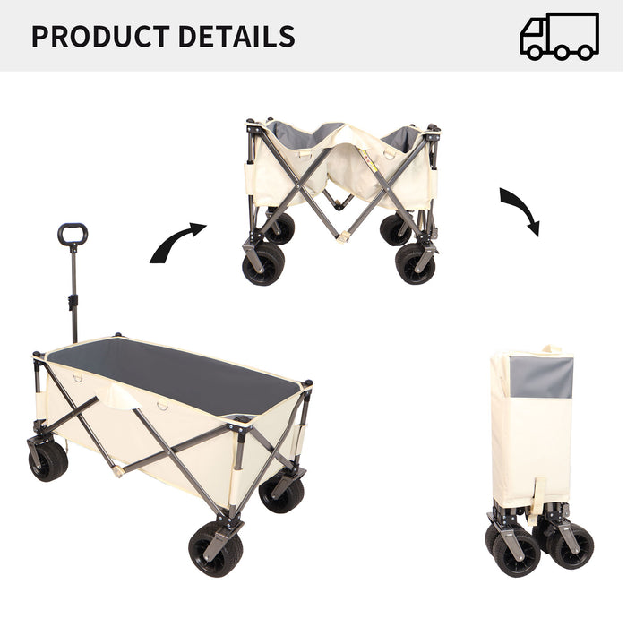 Aluminum Alloy Folding Wagon, Heavy Duty Utility Beach Wagon Cart For Sand With Big Wheels, Adjustable Handle & Drink Holders For Shopping, Camping, Garden And Outdoor