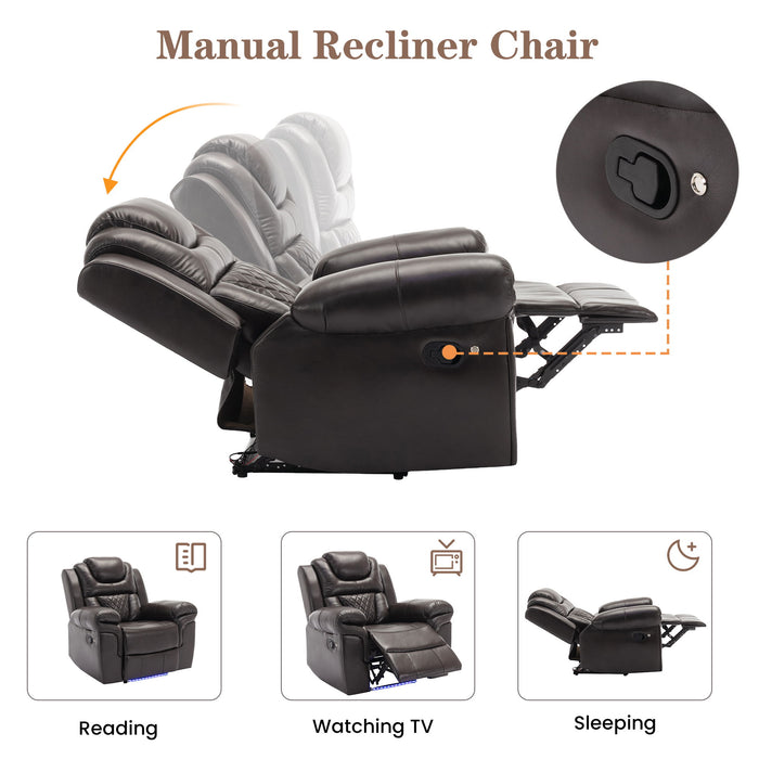 Home Theater Seating Manual Recliner Loveseat With Hide-Away Storage, Cup Holders And Led Light Strip For Living Room