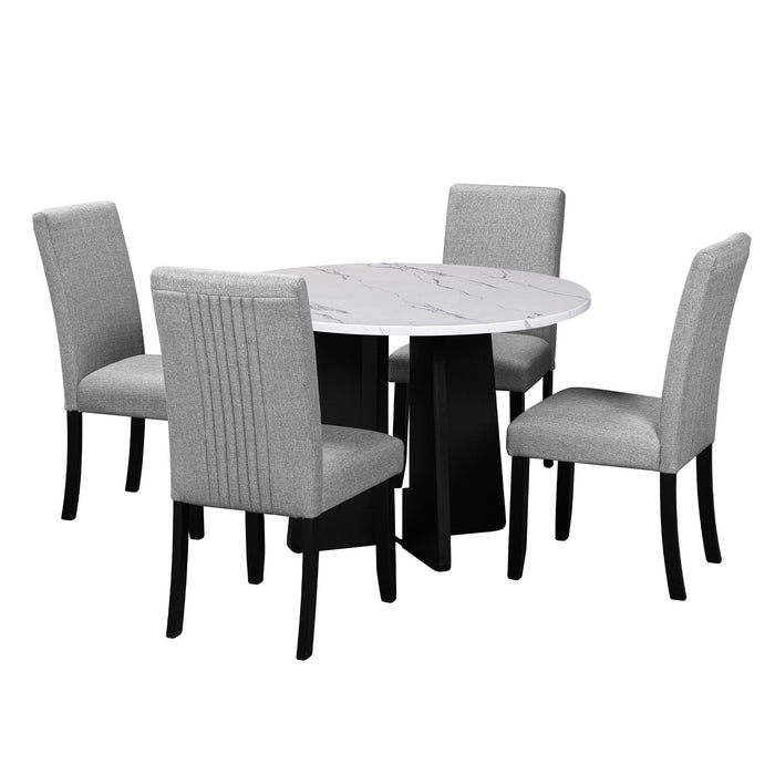 5 Piece Round Dining Table Set, Modern Dining Table And 4 Upholstered Chairs For Dining Room, Kitchen Room, Living Room - White / Gray