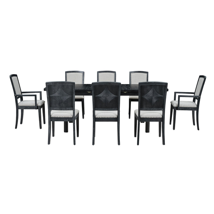 Topmax - Rustic Extendable Dining Table Set With Removable Leaf, 6 Upholstered Armless Dining Chairs And 2 Padded Arm Chairs, 9 Pieces