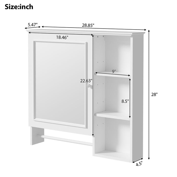 Wall Mounted Bathroom Storage Cabinet, Medicine Cabinets With Large Mirror Door, Adjustable Shelves And Three Open Storage Levels(Not Include Bathroom Vanity)