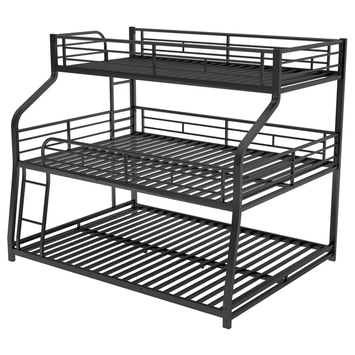 Twin Xl/Full Xl/Queen Triple Bunk Bed With Long And Short Ladder And Full Length Guardrails - Black
