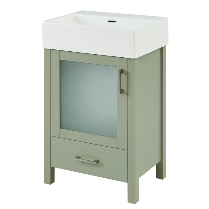 Bathroom Vanity With Ceramic Sink And Ample Storage, Ideal For Small Bathrooms