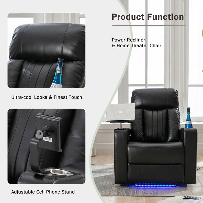 Premium Power Recliner With Storage Arms, Cupholders, Swivel Tray Table And Cell Phone Stand